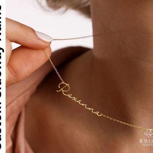 Custom Sideway Name Necklace For Women, Jewelry Personalized Nameplate Choker, Dainty Name Necklace, Minimalist Gold Jewelry Bridesmaid Gift