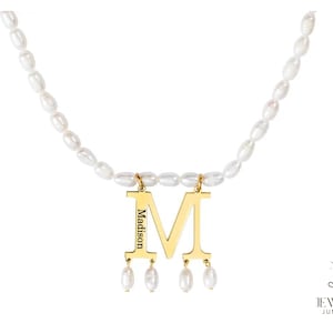 Custom Gold Initial Pendant Pearl Necklace, Pearl Choker Necklace, Bridesmaid Jewelry Gift, Graduation/Mother&#39;s Day Gifts, Boleyn Necklace