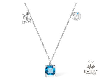 Zodiac Sign Birthstone Pendant Necklace, Sterling Silver 925 Astrology Constellation Jewelry, Birthday/Anniversary/Christmas Gift for Women