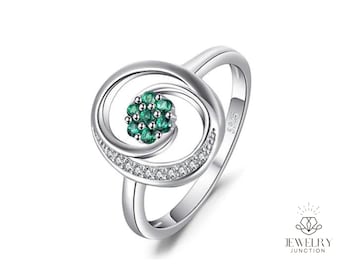 Cocktail Ring for Woman Nano Emerald 925 Sterling Silver Gemstone Fine Jewelry Anniversary Gift, May Birthday Gift, Gift for Mothers