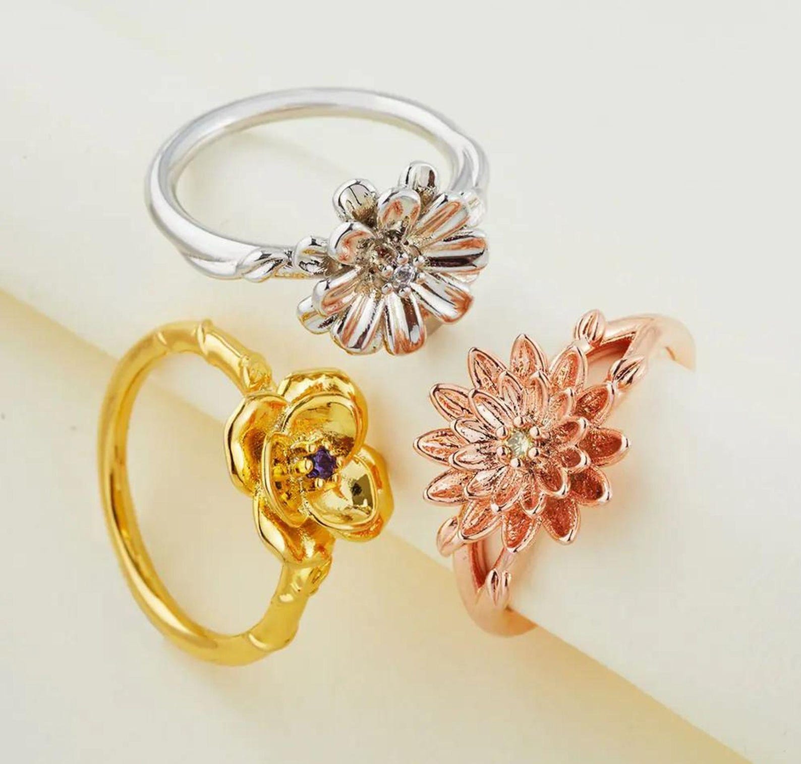 Custom Birth Flower Ring With Birthstone, Sterling Silver 925 Statement ...