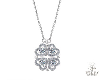 Moissanite Four Leaf Clover Pedant  Magnetic Heart Necklace Colorful Flower Clavicle Necklace Sterling Silver