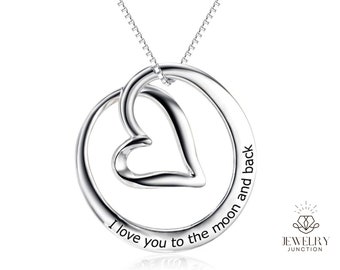Love You To the Moon and Back Infinity Love Heart Pendant Sterling Silver Necklace