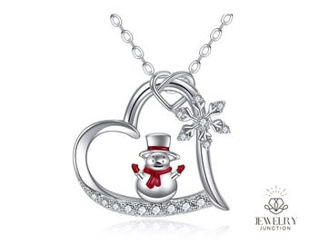 Snowman Heart Christmas Gifts Necklace 925 Sterling Silver Cute Jewelry Gifts for Women Girls