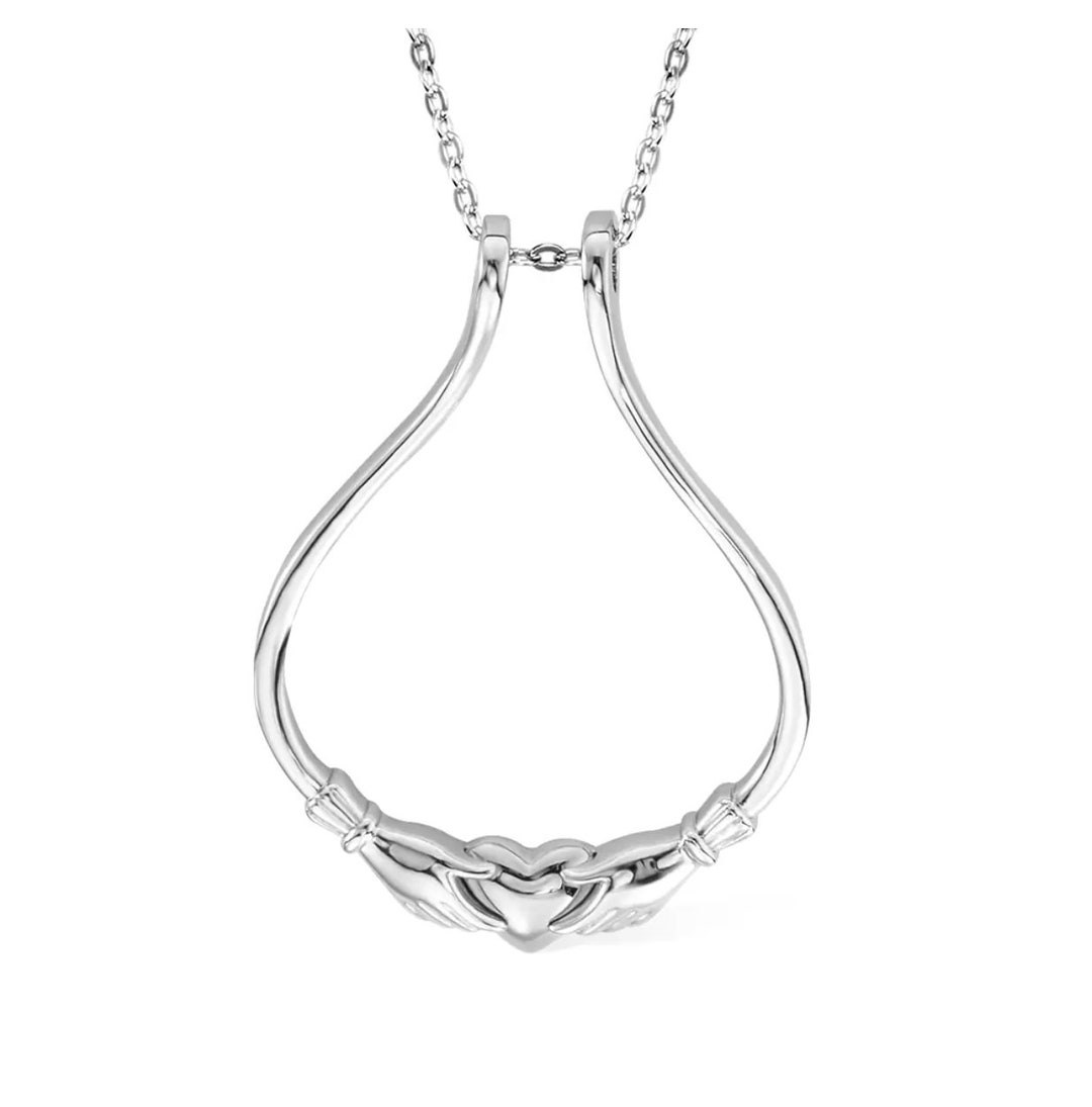 Ring Holder Necklace With Claddagh Heart, Sterling Silver Ring Keeper, Vintage Engagement