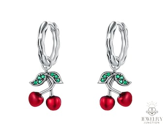 Sweet Cherry Drop Earrings for Women 925 Sterling Silver Fruit Dangle Earrings