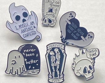 Spooky Halloween Ghost Skeleton Pin Brooches