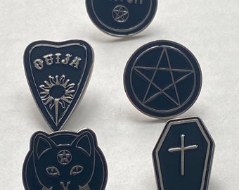 Witch Satanic Black Cat Goth Pin Brooches