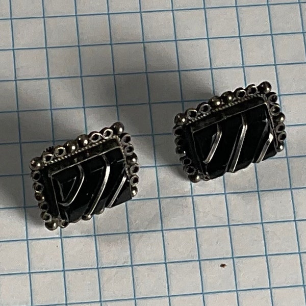 Silver And Black Onyx Clip On Earrings - Hecho En Guadalajara Mexico