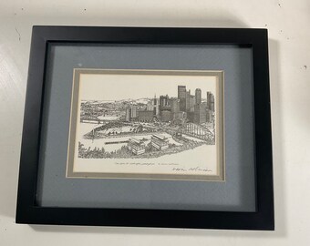 Nevin Robinson Signed Print Pittsburgh PA.  - View From Mt Washington - Framed