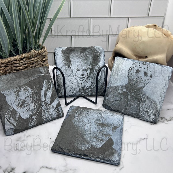 Halloween Stone Coasters-Horror Movie Slate Coasters-Halloween-Laser Engraved Coasters