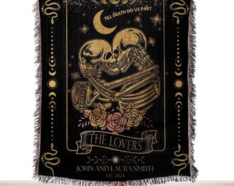 Skeleton Lovers Personalized Blanket | Gothic Wedding Anniversary Gift For Goths