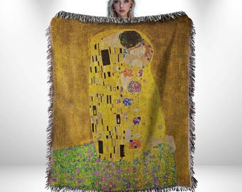Klimt's The Kiss Tapestry Blanket - 100% Cotton Woven Art Throw