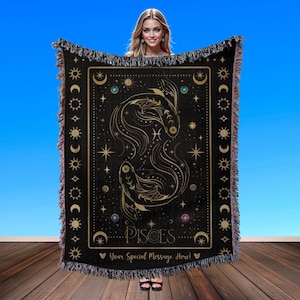 Pisces Zodiac Woven Throw Blanket: Personalized Astrology Gift, Contemporary Modern Decor
