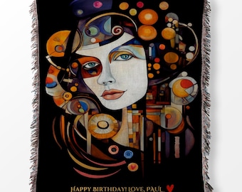 Personalized Woven Cotton Blanket: Picasso Abstract Woman Art Throw