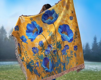 Klimt Flowers Woven Cotton Blanket – Art Nouveau Throw, Decorative Home Decor, Cozy Bed & Sofa Cover, Unique Artistic Gift for Her