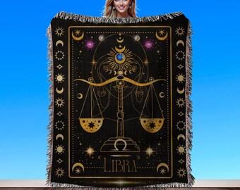 Personalized Birthday Gift Blanket for Libra Zodiac: Custom Star Sign Woven Throw, Astrology Decor