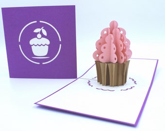 3D Cupcake wenskaart, cadeau, verjaardagstaart, handgemaakte verjaardagskaart, filigraankaart, ambachtelijke kaart