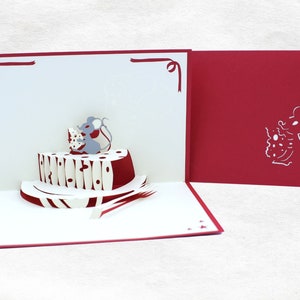 Carte de vœux 3D pop-up Souris et Fromage - Mickey, Cadeau, Amoureux du Fromage - Fait Main Carte Pop-Up Fromage - Carte Artisanale