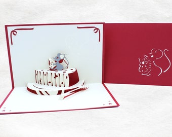 Carte de vœux 3D pop-up Souris et Fromage - Mickey, Cadeau, Amoureux du Fromage - Fait Main Carte Pop-Up Fromage - Carte Artisanale