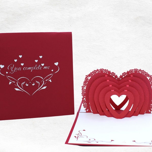 Carte de vœux 3D Cœur d'Amour, Romantique, Couple, Cadeau, Petite Amie, Petit Ami, Carte d'Amour Faite Main, Carte Artisanale