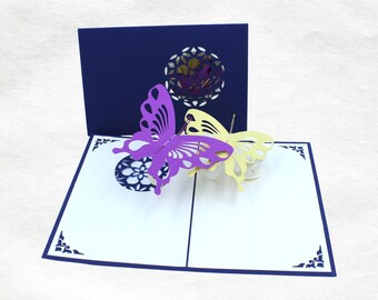 Carte de vœux 3D Pop-Up Papillons - Cadeau - Amour - Carte Pop-Up Couple Fait Main - Carte en Quilling - Carte Artisanale