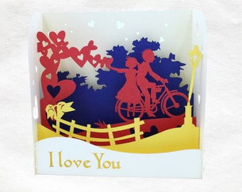 Je t'aime Carte de Vœux Pop Up 3D, Romantique, Couple, Cadeau, Mignon, Mariage, Carte Pop Up d'Amour Faite à la Main, Carte d'Artisanat