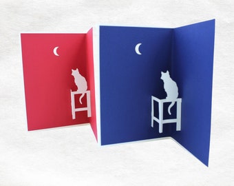 Carte de vœux 3D pop-up Chat Mignon - Cadeau - Amoureux des Chats - Carte d'anniversaire de Chat Fait Main - Carte Artisanale