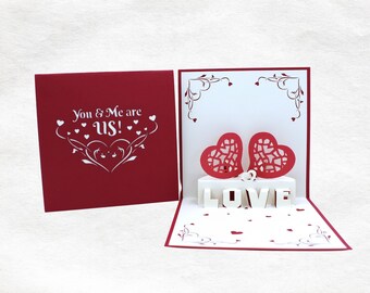 Carte de vœux 3D Deux Cœurs d'Amour, Romantique, Couple, Cadeau, Saint-Valentin, Carte d'Amour Faite Main, Carte Artisanale