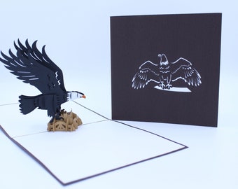 Carte de vœux 3D pop-up Aigle Sauvage - Cadeau pour Amoureux des Oiseaux - Nature, Puissant, Américain - Belle Carte Artisanale