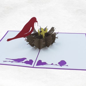 3D pop-up greeting card Maternal/Paternal Love - Gift, Mom, Dad, Handmade Pop-Up Card Bird Feeding - Artisan Card