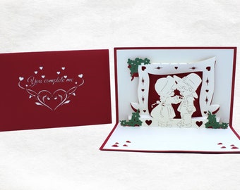 Carte de vœux 3D Mignonne pour Couple, Romantique, Couple, Cadeau, Saint-Valentin, Carte Pop Up pour Couple Faite Main, Carte Artisanale