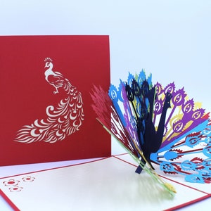 Belle Carte de Vœux 3D Pop-Up Paon - Cadeau - Belle Carte Pop-Up Faite à la Main - Carte en Quilling - Carte Artisanale