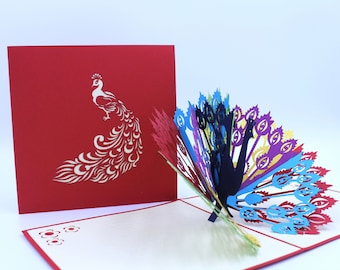 Belle Carte de Vœux 3D Pop-Up Paon - Cadeau - Belle Carte Pop-Up Faite à la Main - Carte en Quilling - Carte Artisanale