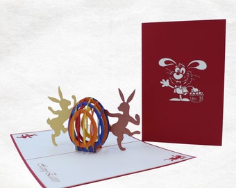 3D-Pop-Up-Grußkarte „Frohe Ostern“ – Geschenk – Osterei, Hase – handgemachte Osterkarte – Quilling-Karte – handgefertigte Karte