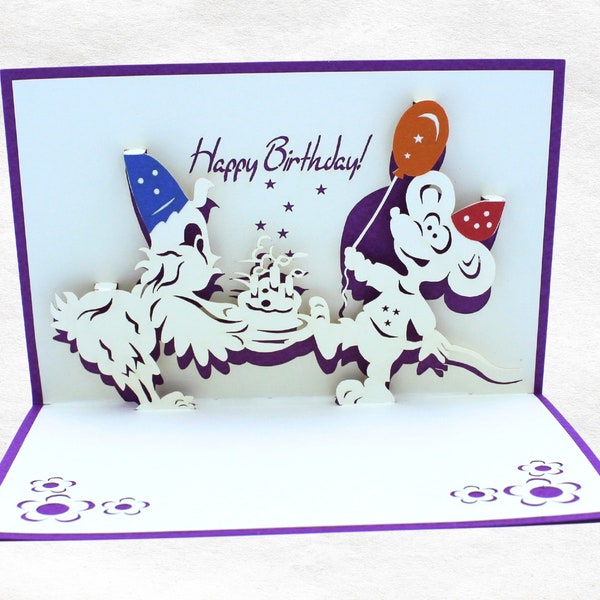 Carte de vœux 3D amusante Joyeux Anniversaire, Souris, Joker, Clown, Carte d'anniversaire faite à la main, Carte artisanale