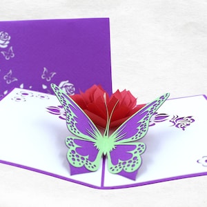 Mooie 3D Pop-Up Vlinder & Bloem Wenskaart - Cadeau - Handgemaakte bloem pop-up kaart - Quilling Card - Handgemaakte kaart