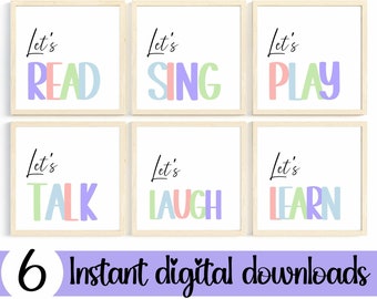 Let's Read Pastel Printable Wall Art | Set of 6 | Educational posters | Classroom Wall Art | Teacher Gift | Nursery Decor | Kindergarten