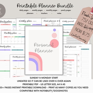 Personal Planner Bundle, Printable, Digital download, Home Management, 2023, 2024, 2025 Planner, Undated, A4, A5, Letter, Editable PDF