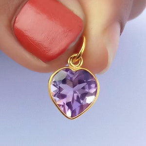 18k Gold Amethyst Heart Charm: Handmade Solid Gold Pendant