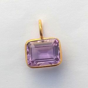 Handmade 18k Gold Amethyst Charm Pendant: Natural Purple Gemstone