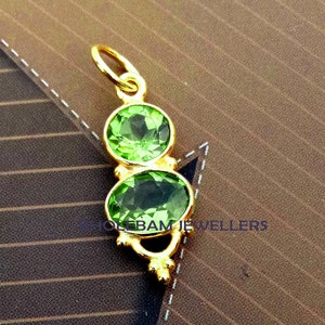 Handmade 18k Gold Peridot Charm Pendant: Natural Green Gemstone