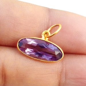 18k Gold Amethyst Charm Pendant - Handmade Dainty Necklace