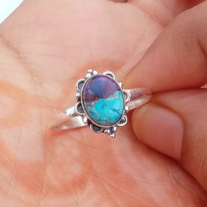 Anel de prata esterlina 925 turquesa feito à mão: anel com carimbo 925, anel pequeno e elegante