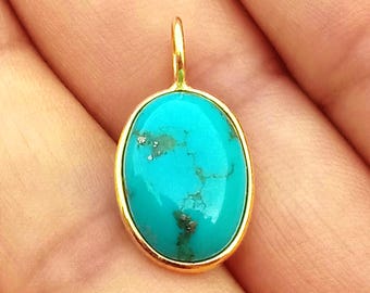 Handmade 18k Gold Turquoise Charm: Natural Gemstone Pendant