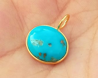 Handmade 18k Gold Turquoise Pendant: Natural Gemstone Charm