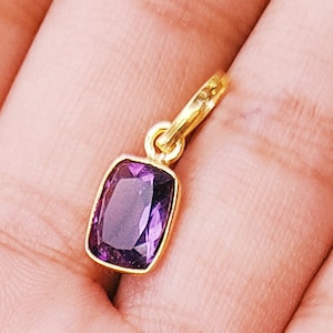 18k Gold Amethyst Charm: Handmade February Birthstone Pendant