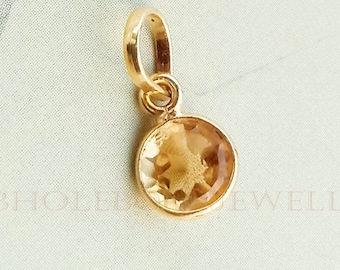 Handmade 18k Yellow Gold Citrine Charm Pendant