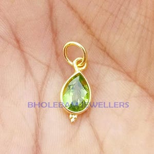 Handmade 18k Gold Peridot Charm: Natural Green Gemstone Pendant