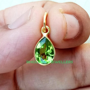 Handmade 18k Gold Peridot Charm: Natural Green Gemstone Pendant